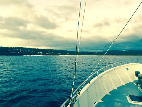 Approaching Binalong Bay – the first easy anchorage after the crossing