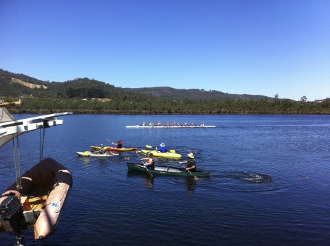 Rowing and canoing on the Huon River Franklin Tasmania