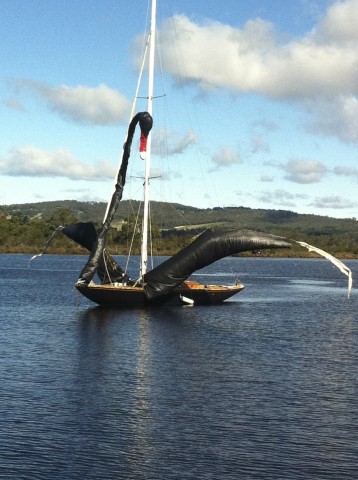 Local 8 metre "Black Swan" anchored on the Huon River Tasmania