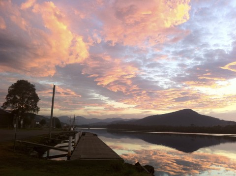 Looking up the Huon River towards Franklin Marina from rowing ways